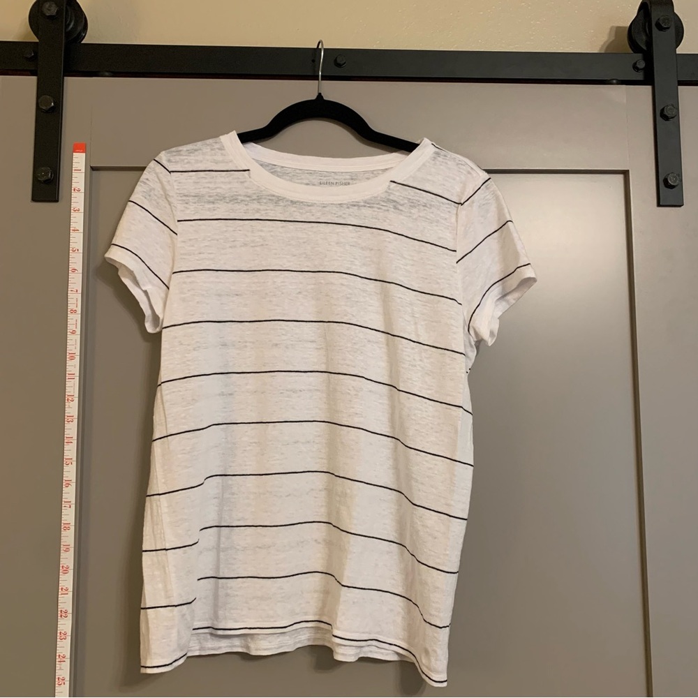Eileen Fisher Crew Neck Fitted Striped Short Sleeve Tee 100% Organic Cotton SP